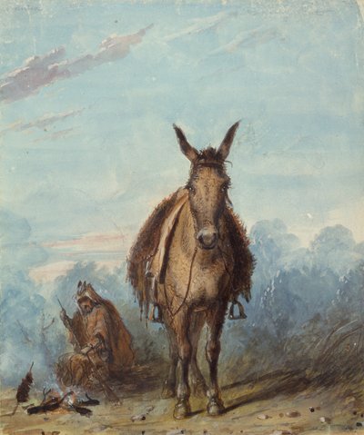 彼の孤独なキャンプのトラッパー、1837年頃（紙に水彩） 作： Alfred Jacob Miller