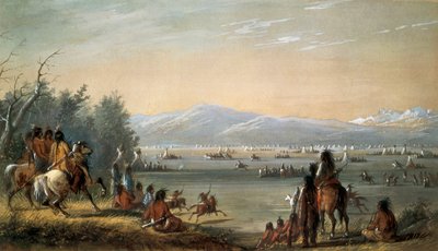 インディアンの村。アルフレッド・ジェイコブ・ミラー（1810-1874）の作品 作： Alfred Jacob Miller
