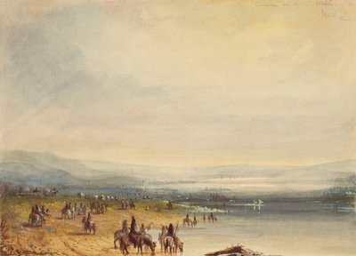 プラット川のキャラバン、1837年頃（紙に水彩） 作： Alfred Jacob Miller