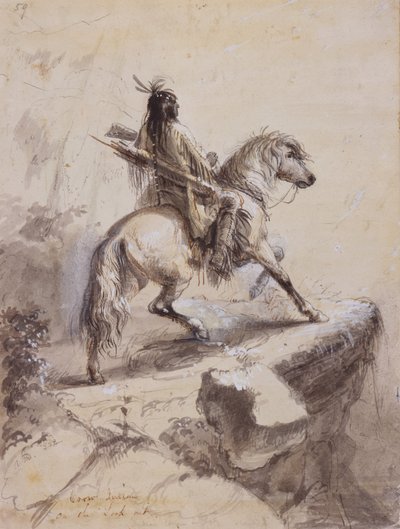 ルックアウトのカラスインディアン、1837年頃（紙にペンとインク、ウォッシュ、ガッシュ） 作： Alfred Jacob Miller