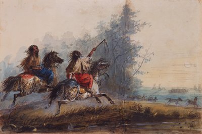 女性、ヘビ族、馬を運転、1837年頃（紙に鉛筆、水彩、グワッシュ） 作： Alfred Jacob Miller