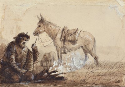 夕食の準備をするフランソワ、1837年頃（紙に描く） 作： Alfred Jacob Miller