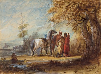 インディアンファミリー、1837年頃（紙に鉛筆、水彩、グワッシュ） 作： Alfred Jacob Miller