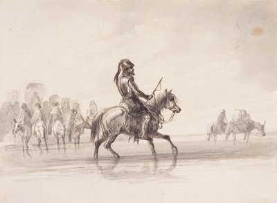 ジム・ブリッジャー、イングリッシュ・アーマーのスーツ、1837年頃（ペンとインクとウォッシュ・オン・ペーパー） 作： Alfred Jacob Miller