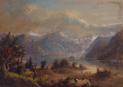 湖のシーン、ウインドリバー山脈、1837年頃（紙に鉛筆、水彩、ガッシュ） 作： Alfred Jacob Miller