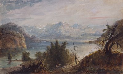 湖、ウィンド リバー チェーン オブ マウンテンズ、1837 年頃（紙に水彩） 作： Alfred Jacob Miller