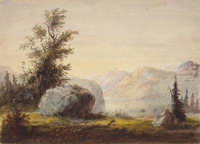湖、ウインドリバー、1837年頃（紙に鉛筆、水彩、ガッシュ） 作： Alfred Jacob Miller