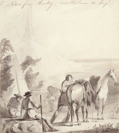 狩猟からの帰還、1837年頃（板紙に油彩） 作： Alfred Jacob Miller