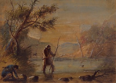 ビーバーのトラップの設定、1837年頃（紙に鉛筆、水彩、グアッシュ） 作： Alfred Jacob Miller