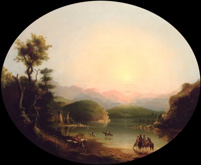 山の湖でショショーン族インディアン（フリーモント湖） 作： Alfred Jacob Miller