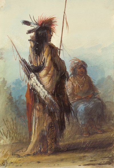 ショショーンズ、グリーンリバー、1837年頃（鉛筆、ペン、インク、ウォッシュオンペーパー） 作： Alfred Jacob Miller
