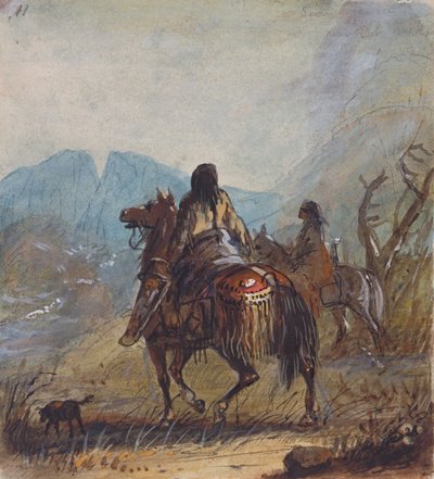 スー族の女性、遠くに岩を切る、1837年頃（紙に鉛筆、水彩、グワッシュ） 作： Alfred Jacob Miller