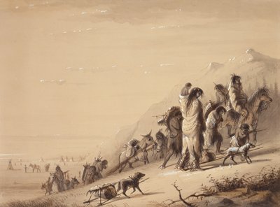 Snake Indians Migrating、1837年頃（紙にペンとインク、ウォッシュ、グワッシュ） 作： Alfred Jacob Miller