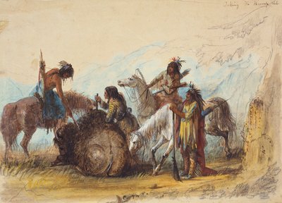 こぶリブを取る、1858年頃（紙に鉛筆、水彩、ガッシュ） 作： Alfred Jacob Miller