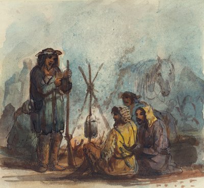 トラッパー、1837年頃（紙にペンとインク、水彩とガッシュ） 作： Alfred Jacob Miller