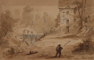 家と滝の風景 作： Alfred Jacob Miller