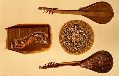 イタリアのシターン（「楽器」より）（カラーリソグラフィー 作： Alfred James Hipkins