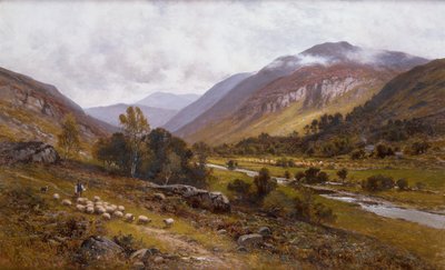 山岳風景の向こうにある川の谷（キャンバスに油彩） 作： Alfred Jr. Glendening