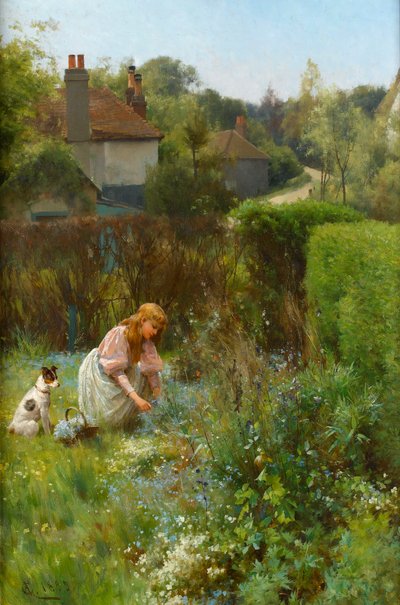 生け垣で野生の花を摘む、1895 作： Alfred, Jr. Glendening