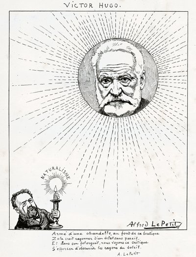 ヴィクトル・ユーゴーとエミール・ゾラの風刺画 1875-1880年頃（エングレーヴィング 作： Alfred Le Petit