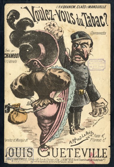 1900年頃の「Chanson illustree」に掲載されたアルフレッド・ル・プティット（1841-1909）のイラスト - Vouvous du tabac。Louis Gueteville - 喫煙、たばこ 作： Alfred Le Petit