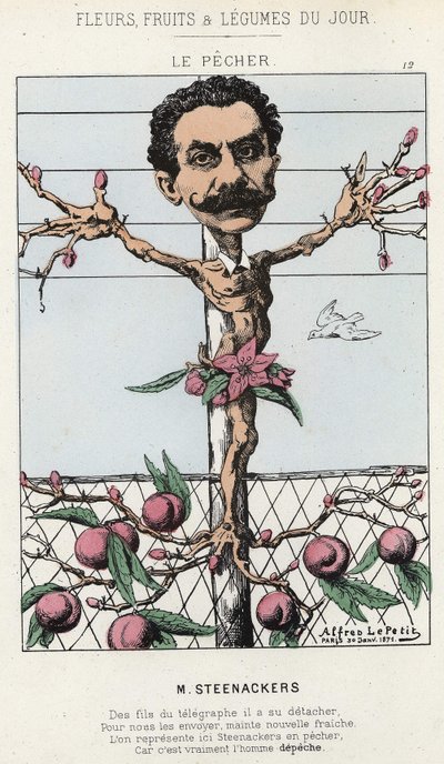 ル・ペーシェ。ステナッカーに関する漫画 - 1871年1月30日の「今日の花、果物、野菜」に掲載されている画像 作： Alfred Le Petit