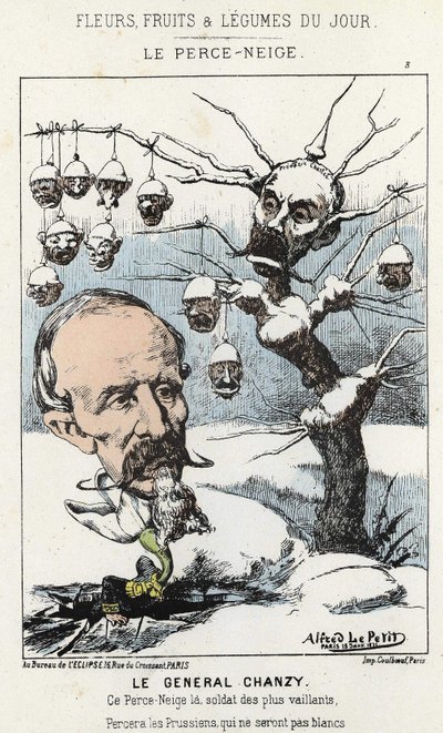 Le Perce-Neige：Antoine Alfred Eugène Chanzy将軍（1823年～1883年）を描いた風刺画 - 1871年1月15日の「今日の花、果物、野菜」に掲載されています。 作： Alfred Le Petit