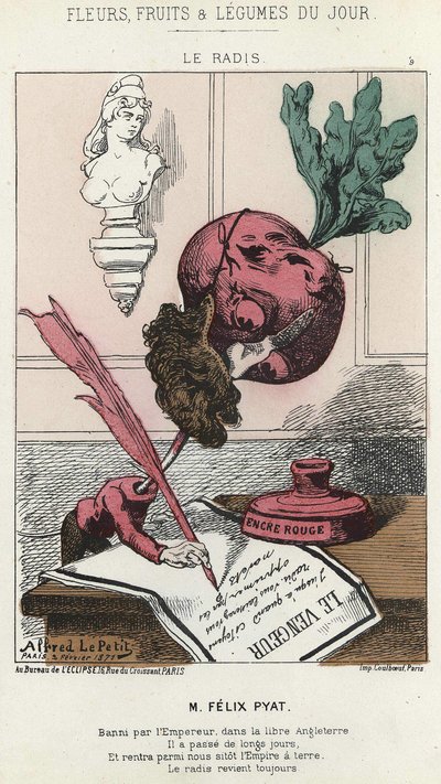 ル・ラディFélix Pyat (1810 - 1889)に関する漫画 - "今日の花、果物、野菜 "の187年2月2日の画像 作： Alfred Le Petit