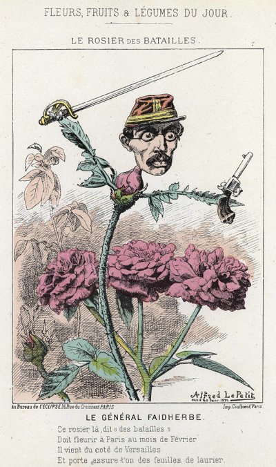 バタイユの薔薇：ファイダーブ将軍を描いた漫画-1871年1月20日の「今日の花、果物、野菜」に掲載された絵 作： Alfred Le Petit