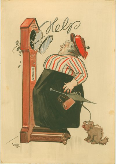 あなたの体重を試してみてください！ （水彩） 作： Alfred Leete