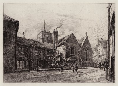 ケンブリッジコーパス・クリスティ・カレッジとセント・ベネッツの塔（銅版画 作： Alfred Louis Brunet Debaines
