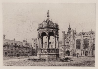 ケンブリッジトリニティ・カレッジのグレート・コート（銅版画 作： Alfred Louis Brunet Debaines