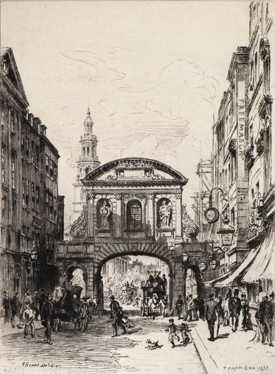 テンプルバー（銅版画 作： Alfred Louis Brunet Debaines