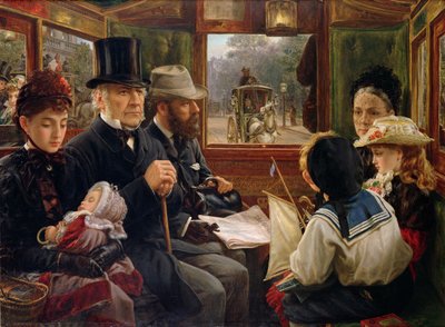 ピカデリーサーカスへのオムニバスの乗車、グラッドストーン氏、普通の乗客と一緒に旅行、1885年 作： Alfred Morgan