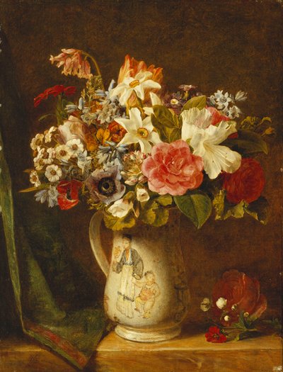 花瓶の中のバラ、ナルシス、その他の花 作： Alfred Morgan