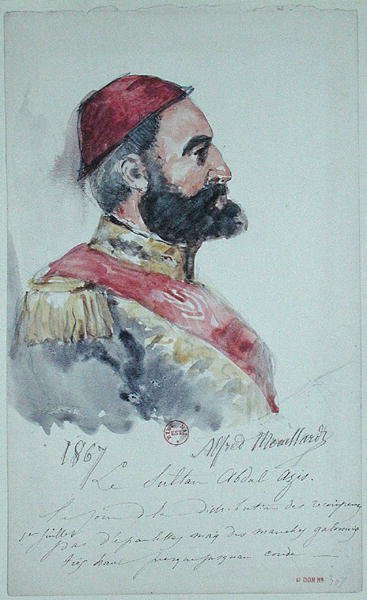 スルタン・アブド・アル・アジズ（1830-76）1867年（水彩・紙） 作： Alfred Mouillard