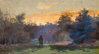 夕景の中のハンター 作： Alfred Parsons