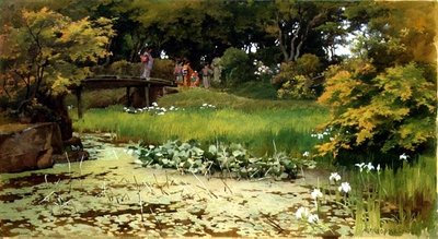 彦根「らくらく亭」の庭にある池 作： Alfred Parsons