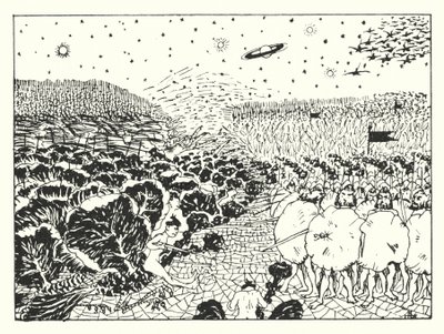 ルシアンの真実の歴史蜘蛛の巣平原での空中戦（エングレーヴィング） 作： Alfred Payne Garnett