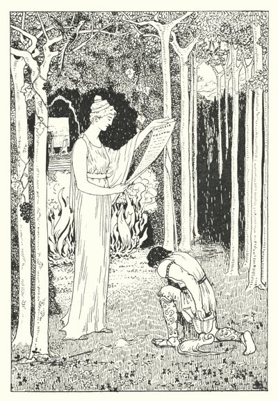 ルシアンの『真実の歴史』：ユリシーズからの手紙をカリプソに渡すルシアン（彫版画） 作： Alfred Payne Garnett