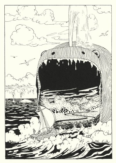 ルシアンの真実の歴史クジラに飲み込まれた船（エングレーヴィング） 作： Alfred Payne Garnett