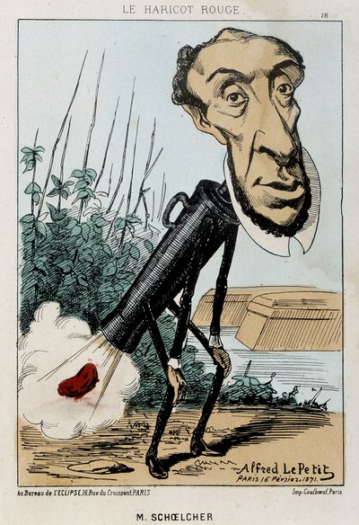 Le Bean rouge（赤毛の豆）：Victor Schoelcherがペーターの列車の中で豆（おなら）をしている風刺画-1871年2月16日の "Fleurs, Fruits et Vegetables du Jour "に掲載された写真 作： Alfred Petit