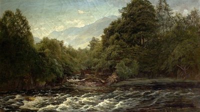 サーモンプール（スコットランドのスピアンのサーモンプール）、1880 作： Alfred Pizzey Newton