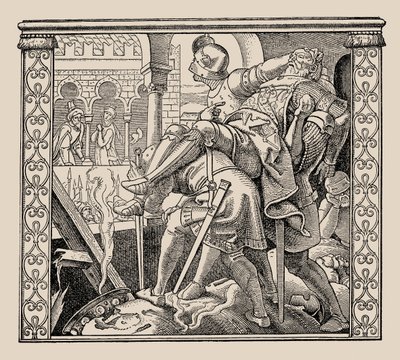 ニーベルンゲンルディガース軍団がクリムヒルドにどのように提示されたか、1840年から1841年。 作： Alfred Rethel