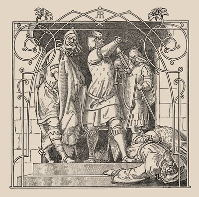 ニーベルンゲン彼らがどのようにして死者をホールから投げ出したか、1840〜1841年。 作： Alfred Rethel
