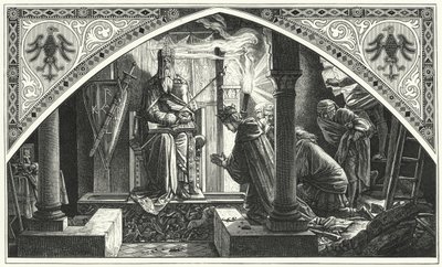 シャルルマーニュの墓前に立つオットー3世(彫刻) 作： Alfred Rethel