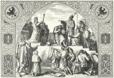 785年、サクソン人酋長ウィドゥキンドの洗礼式（エングレーヴィング 作： Alfred Rethel