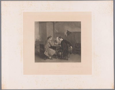 テーブルに 3 人の喫煙者がいるインテリア Les Bons Amis (オブジェクトのタイトル) 作： Alfred Revel