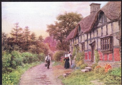 夕方、ウスターのエルムリー城（デント＆サンズ社発行の「The Cottages and the Village Life of Rural England」より 作： Alfred Robert Quinton