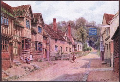 かつて機織り職人が住んでいた家（サフォーク州カージー）、デント＆サンズ社発行の「The Cottages and the Village Life of Rural England」より 作： Alfred Robert Quinton